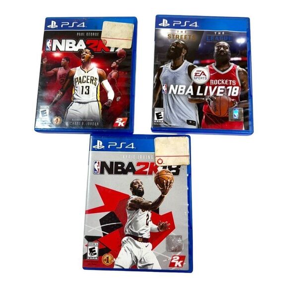 PS4 NBA Game Bundle: NBA 2K17 NBA Live 18 NBA 2K18 Lot Of 3 Games Used - Picture 1 of 5